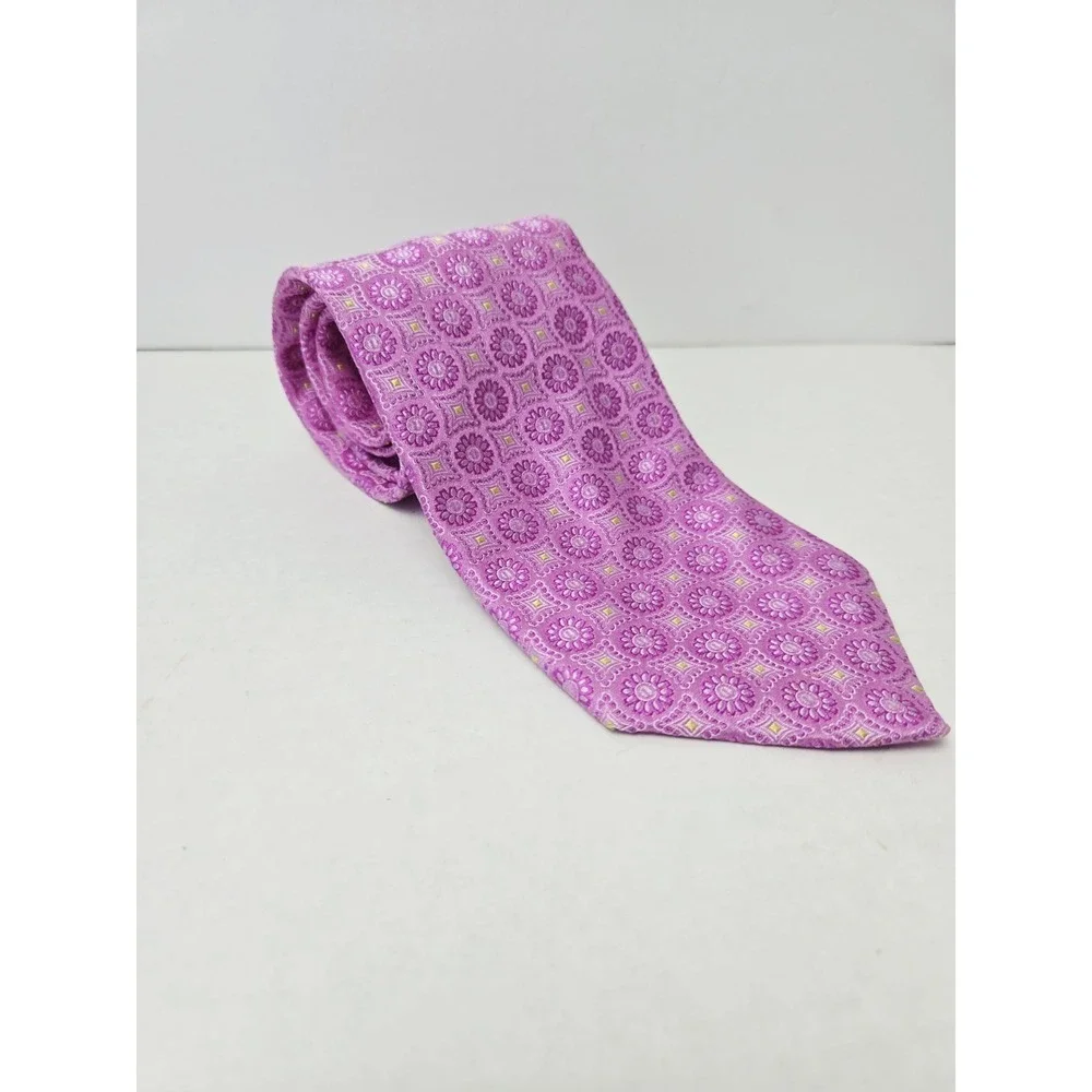 IKE Behar Men's Tie‎ New York pink purple pattern %100 silk